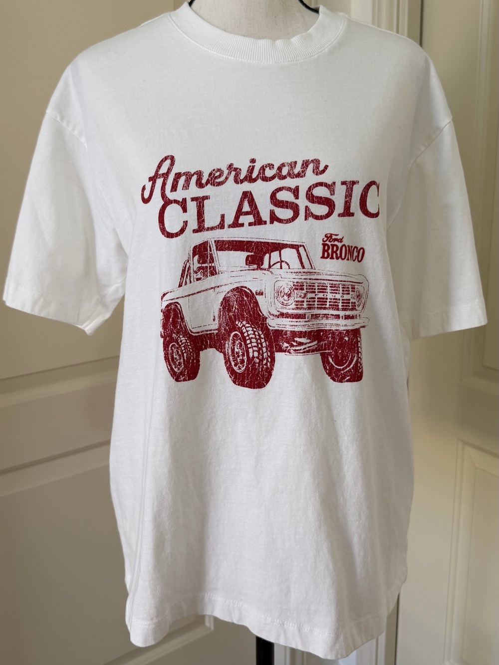 Cotton On White Short-Sleeve Tee with Red 'American Classic' Bronco Graphic